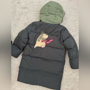 Black Puffer Jacket with Dino Patch